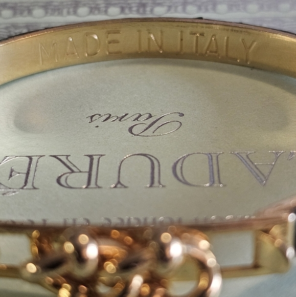 Made In Italy Green Leather Cuff Gold Tone Two Link Chain Bracelet - Picture 3 of 8